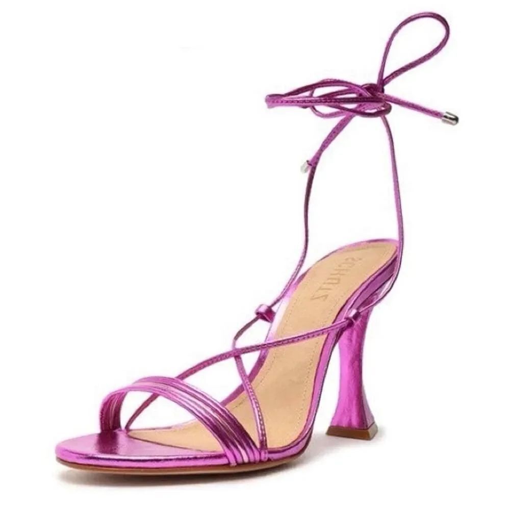 Schutz Arceli Violet Metallic Patent Leather Strappy Sandals Size 9B